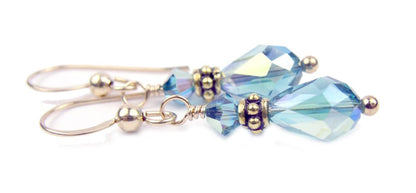 Blue Zircon Earrings, December Birthstone Earrings, Gold Teardrop Earrings, Crystal Jewelry