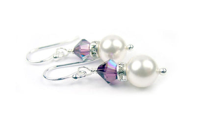Alexandrite Earrings, 8MM Akoya Pearl Earrings, June Birthstone Earrings, Sterling Silver w/ Genuine Crystal Jewelry