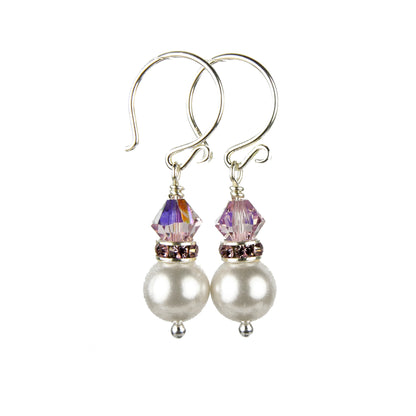 Alexandrite Earrings, 8MM Akoya Pearl Earrings, June Birthstone Earrings, Sterling Silver w/ Genuine Crystal Jewelry