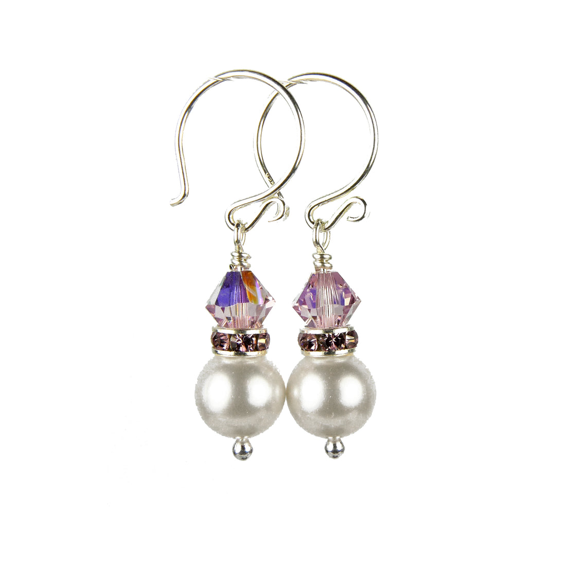 Alexandrite Earrings, 8MM Akoya Pearl Earrings, June Birthstone Earrings, Sterling Silver w/ Genuine Crystal Jewelry