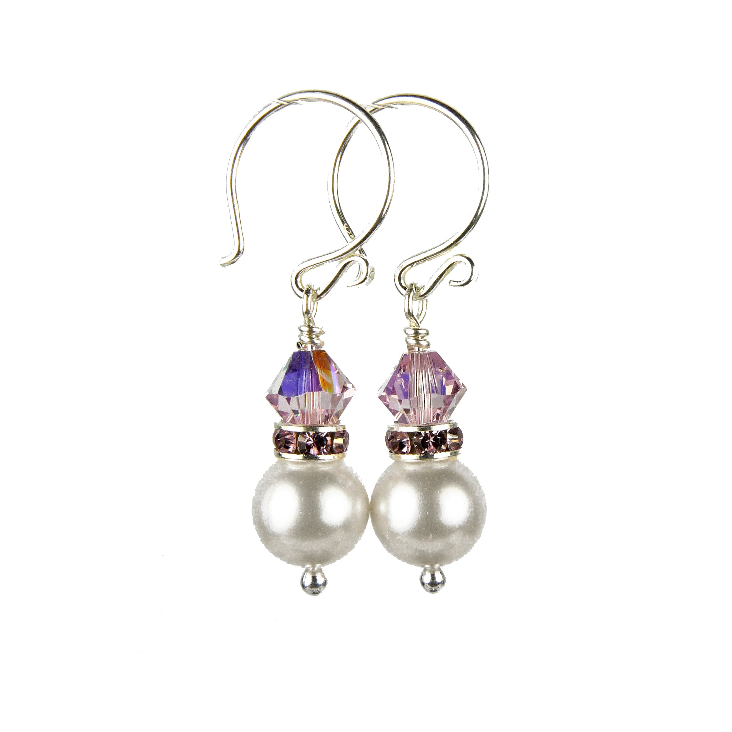 Alexandrite Earrings, 8MM Akoya Pearl Earrings, June Birthstone Earrings, Sterling Silver w/ Genuine Crystal Jewelry