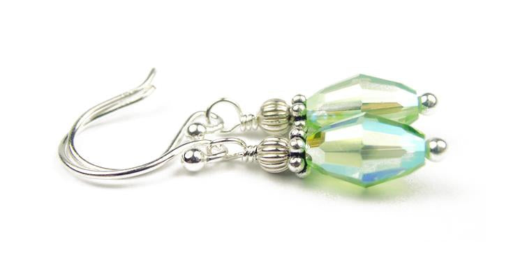 Peridot Earrings, August Birthstone Earrings, Handmade Silver Green Crystal Jewelry Earrings, Tear Drop Earrings