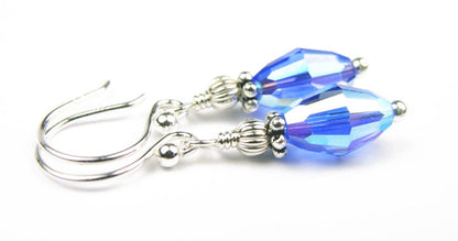 Sapphire Earrings, September Birthstone Earrings, Handmade Silver Blue Crystal Jewelry Earrings, Tear Drop Earrings