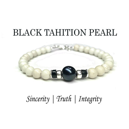 Tahitian Pearl Birthstone Bracelets for Men, June Gemini &amp; Cancer Zodiac Stones, 6MM Beaded Father &amp; Son Gifts