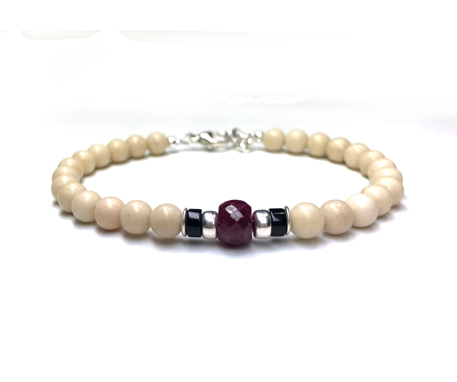 Ruby Birthstone Bracelets for Men, JULY Cancer &amp; Leo Zodiac Stones, 6MM Faceted Beaded Father &amp; Son Gifts