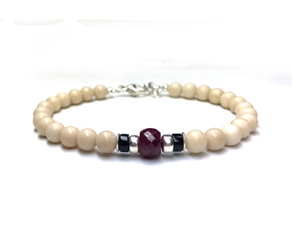 Ruby Birthstone Bracelets for Men, JULY Cancer &amp; Leo Zodiac Stones, 6MM Faceted Beaded Father &amp; Son Gifts