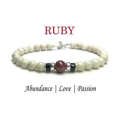 Ruby Birthstone Bracelets for Men, JULY Cancer &amp; Leo Zodiac Stones, Smooth 6MM Beaded Father &amp; Son Gifts