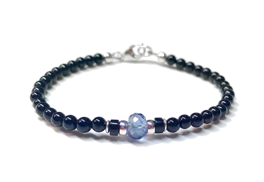 Alexandrite  Birthstone Bracelets for Men, June &amp; Zodiac Gemstones, 4MM Beaded Father &amp; Son Black Onyx Bracelets