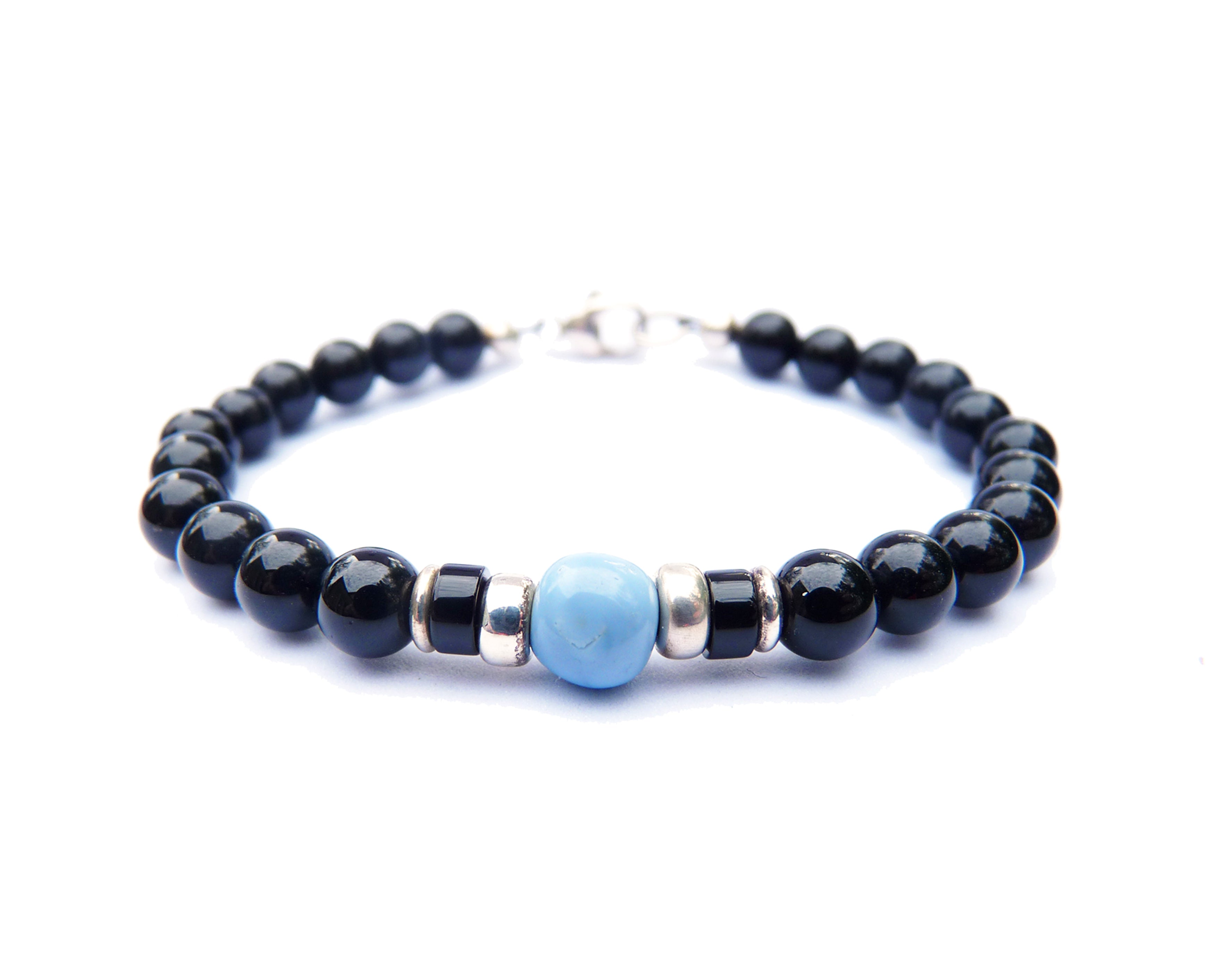 Owyhee Blue Opal Mens Birthstone Bracelet, October Birthstone, Libra Zodiac