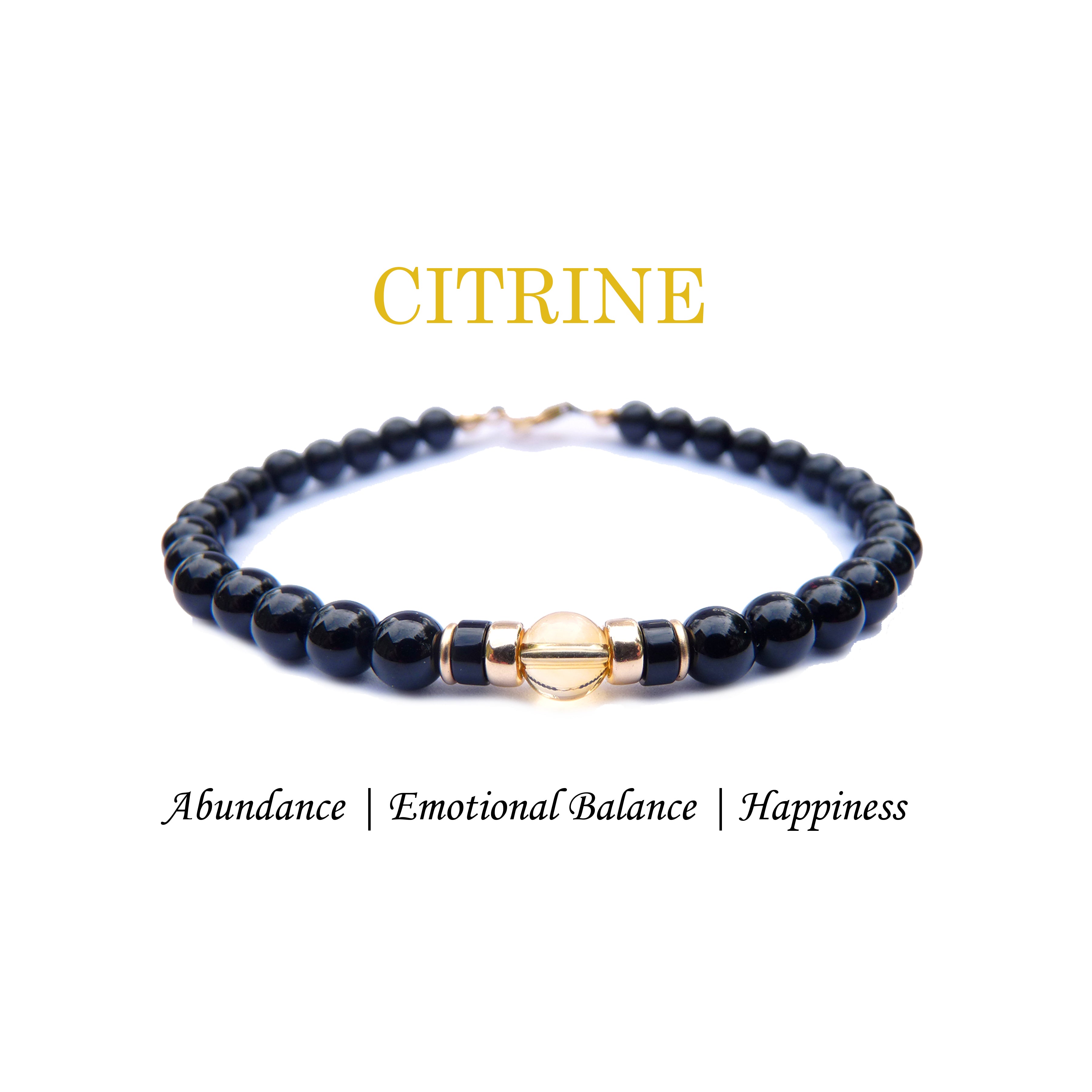 Yellow Citrine Mens Birthstone Bracelet, November Birthstone Jewelry, Gemini Bracelet, Mens Gemstone Beaded Black Onyx Birthday Gift