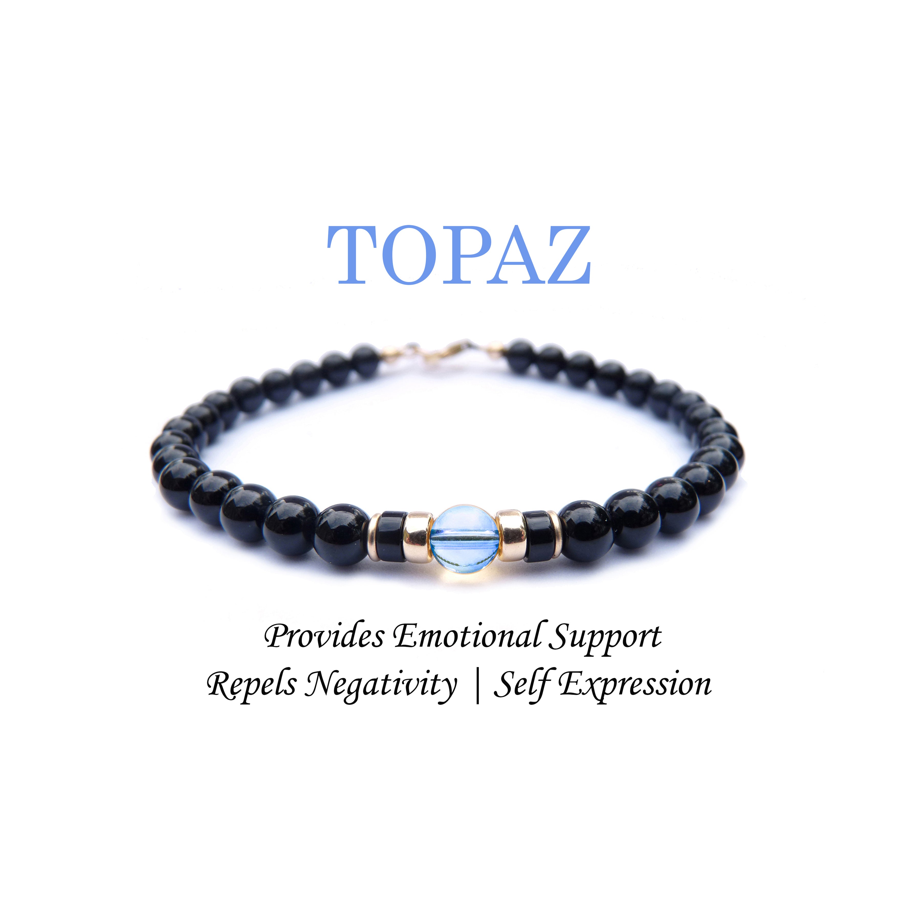 Blue Topaz Birthstone Bracelets for Men, NOVEMBER Sagittarius &amp; Scorpio Zodiac Gemstones , 6MM Beaded Father &amp; Son Gifts