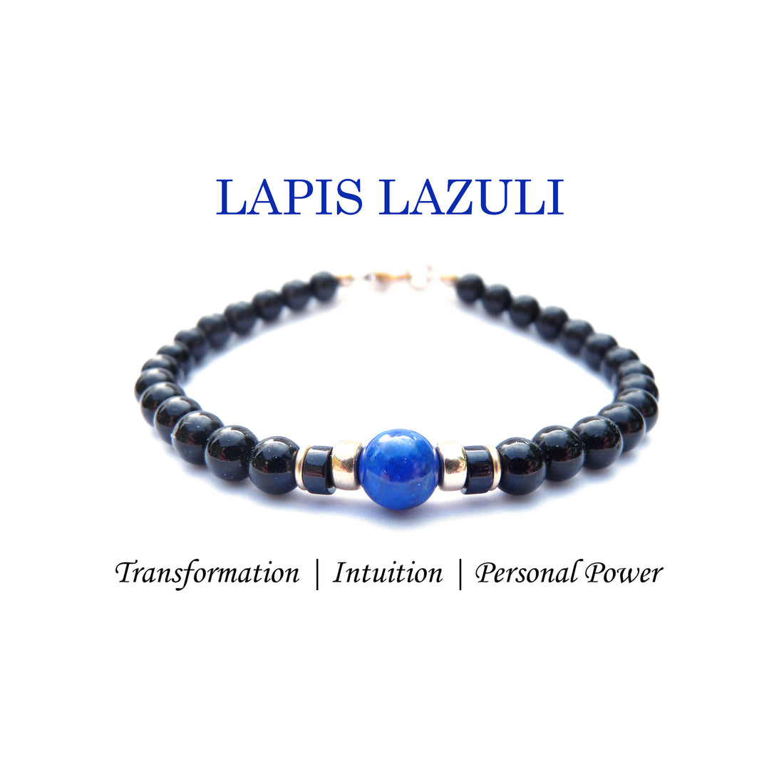 Lapis Lazuli Mens Birthstone Bracelet, December Birthstone Jewelry, Blue Sagittarius 6MM Gemstone Beaded Black Onyx Birthday Gift