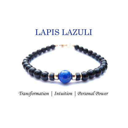 Lapis Lazuli Mens Birthstone Bracelet, December Birthstone Jewelry, Blue Sagittarius Gemstone Beaded Black Onyx Birthday Gift