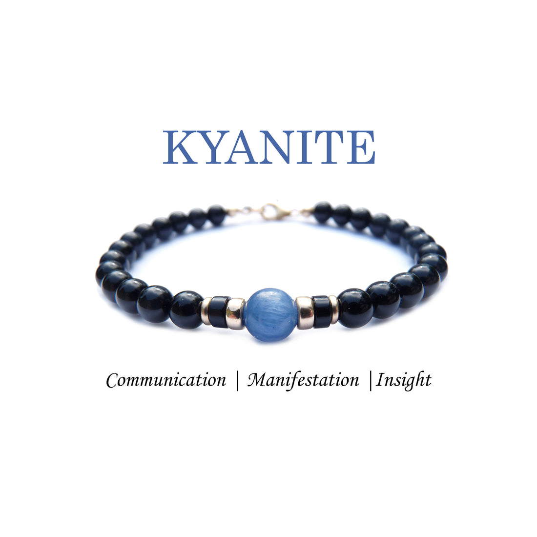 Kyanite Bracelet, Astrological Signs: Pisces, Aries, Taurus, Libra Birthstone Jewelry, Zodiac Bracelet, 6MM Custom Personalized Gemstone Beaded Black Onyx Birthday Gift