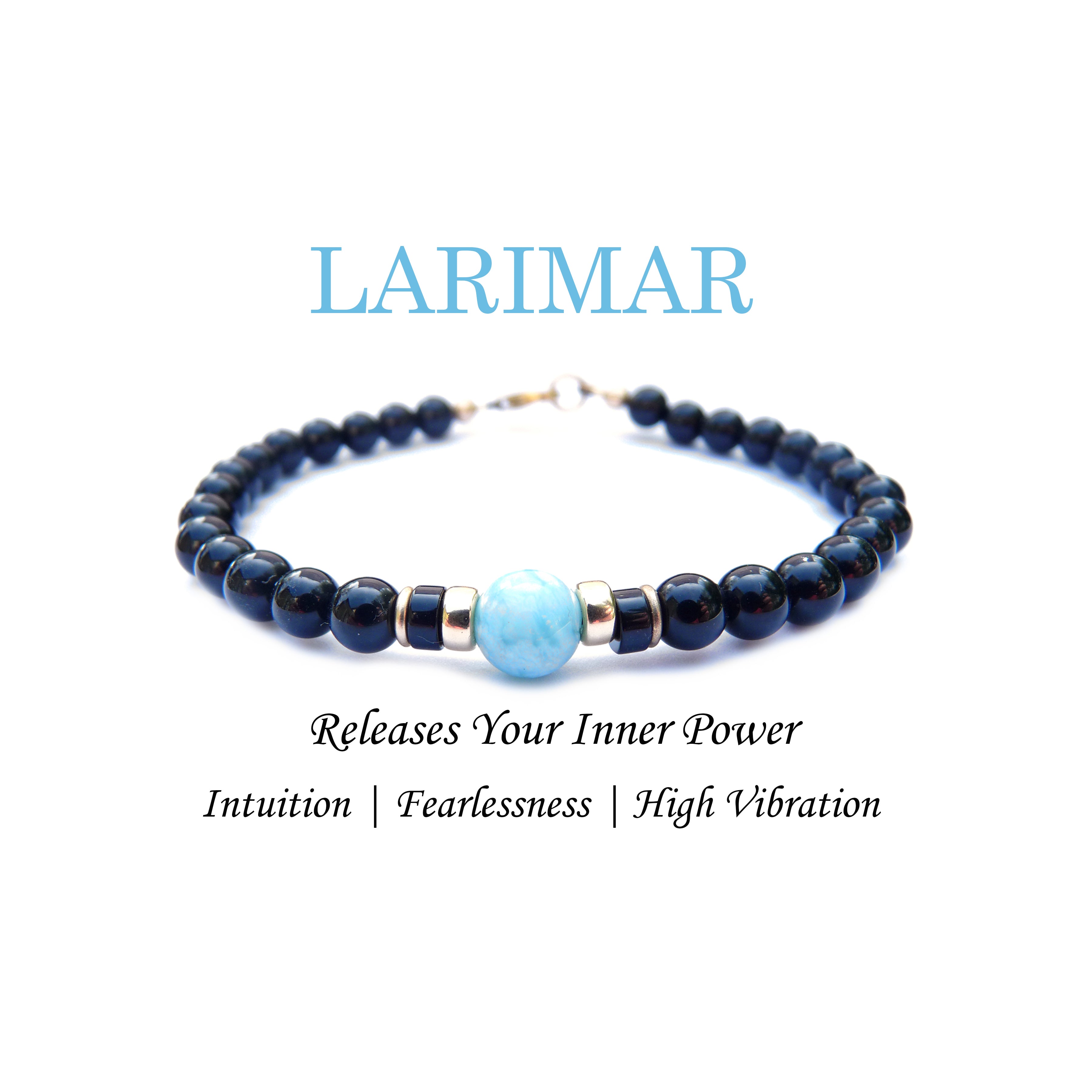Larimar Mens Birthstone Bracelet, December Birthstone Jewelry, Blue Sagittarius Bracelet, Mens Gemstone Beaded Black Onyx Birthday Gift