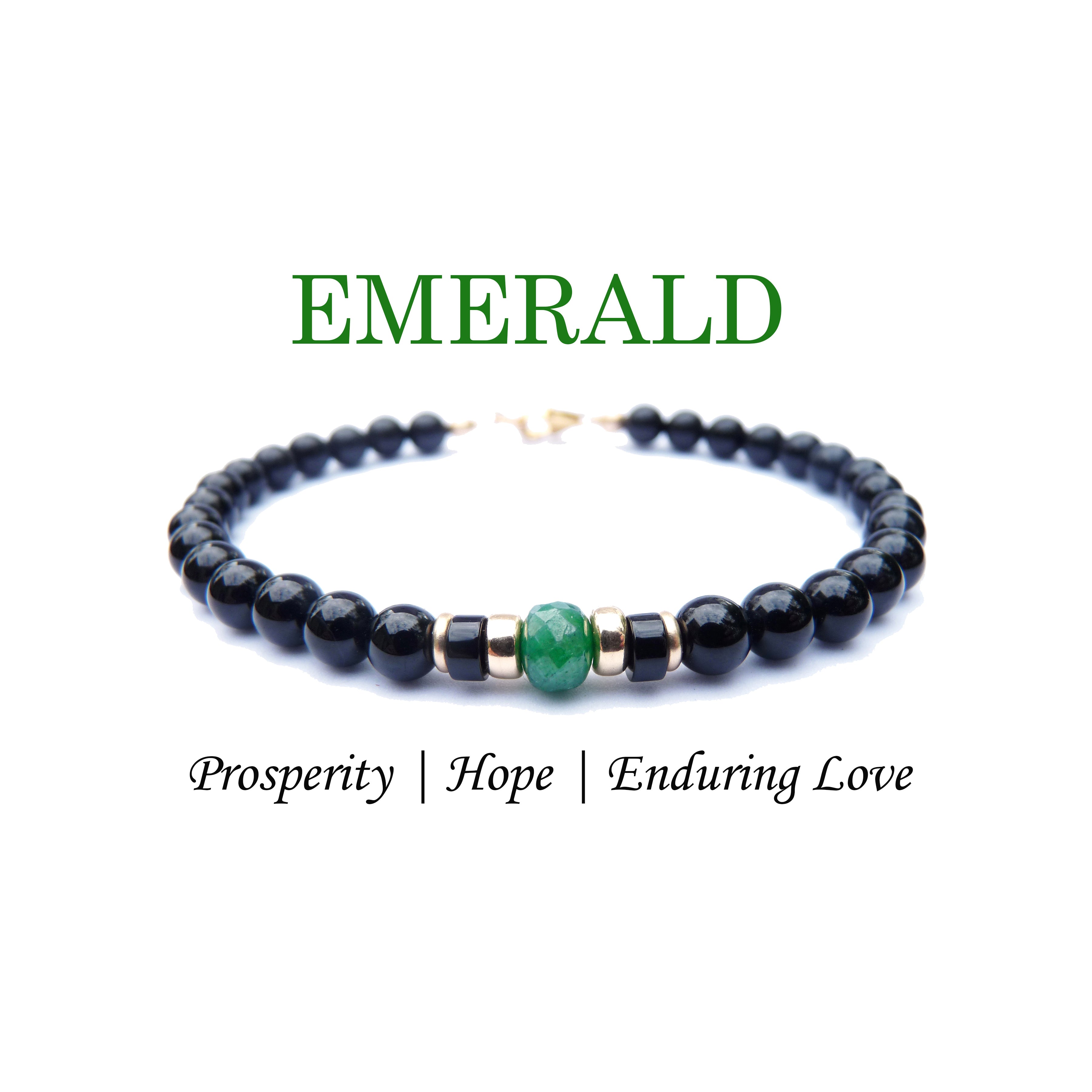 Green Emerald Birthstone Bracelets for Men, MAY Taurus &amp; Gemini Zodiac Stones, 6MM Beaded Father &amp; Son Gifts