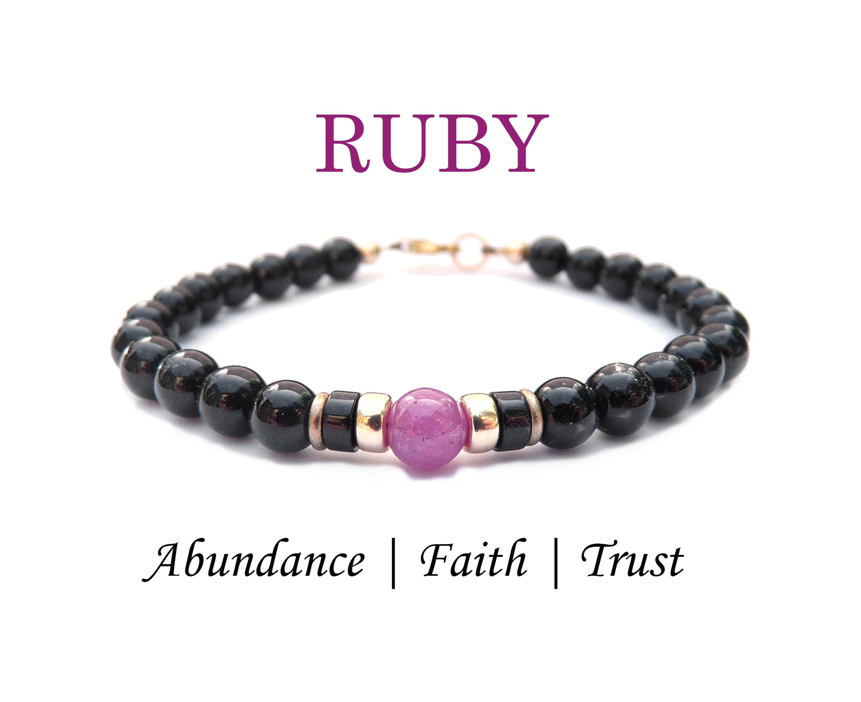 Ruby Birthstone Bracelets for Men, JULY Cancer &amp; Leo Zodiac Stones, Smooth 6MM Beaded Father &amp; Son Gifts