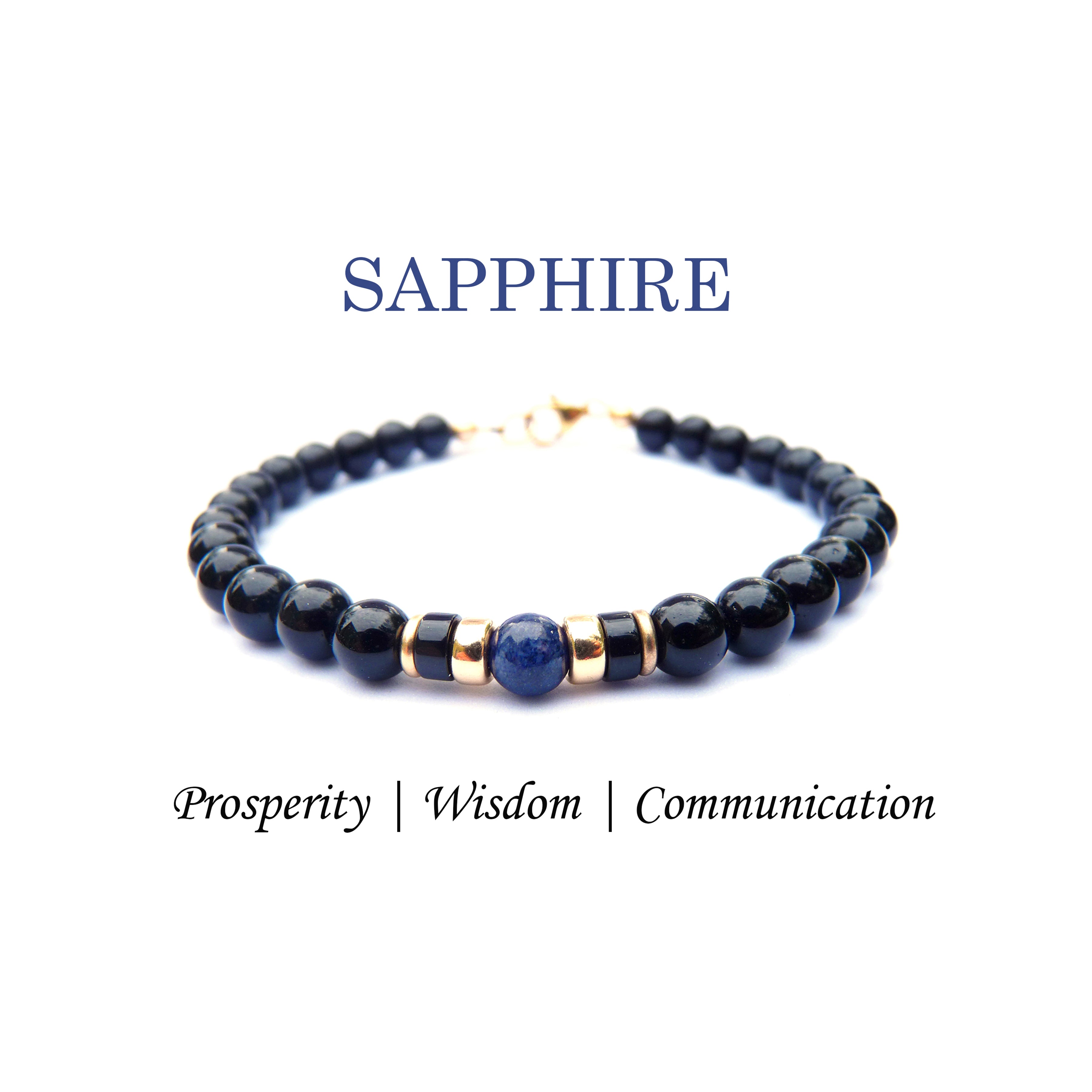 Sapphire Mens Birthstone Bracelet, September Birthstone Jewelry, Virgo Zodiac Gemstone Beaded Black Onyx Birthday Gift