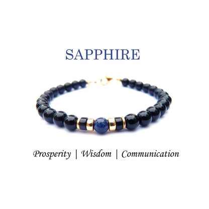 Blue Sapphire Birthstone Bracelets for Men, September Virgo &amp; Libra Gemstones, 6MM Beaded Father &amp; Son Gifts
