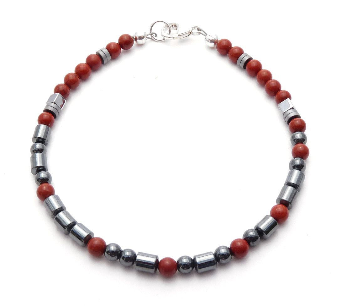 COURAGE: Morse Code Bracelets, Real Gemstones, Red Jasper, Hematite