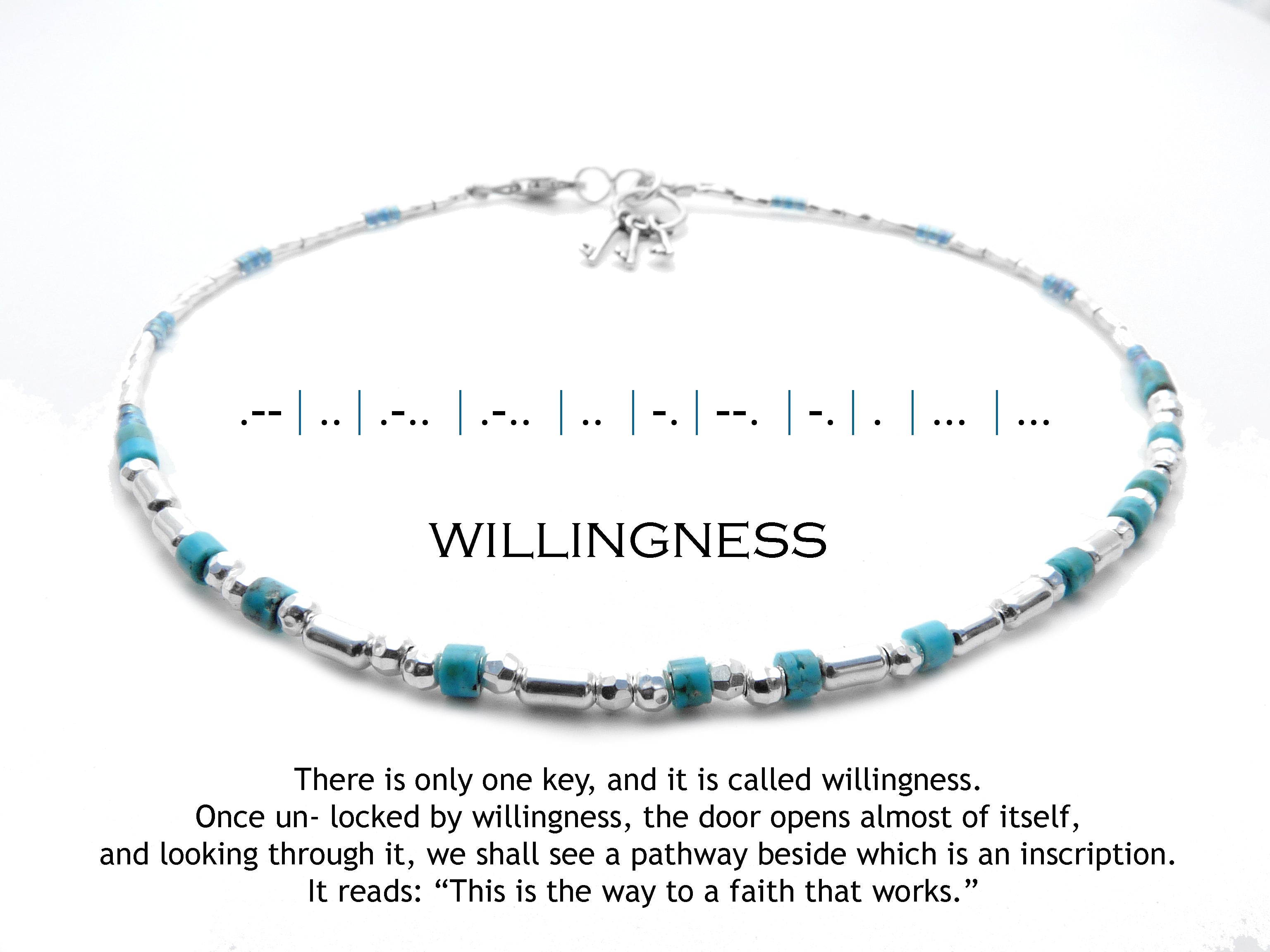 Morse Code Anklet in Silver, The Key is Willingness, Custom Words Accepted, Secret Message