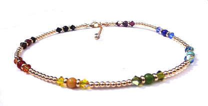 7 Stone Chakra Anklet, Authentic Gemstone 14K GF Beaded Meditation, Yoga, Prayer Anklet Bracelet