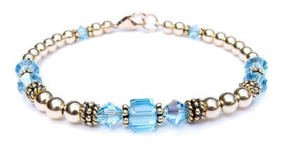 Aquamarine Bracelet, Birthday Gifts for Her, Crystal Bracelet, March Birthstone Bracelet, Pisces or Aries Jewelry