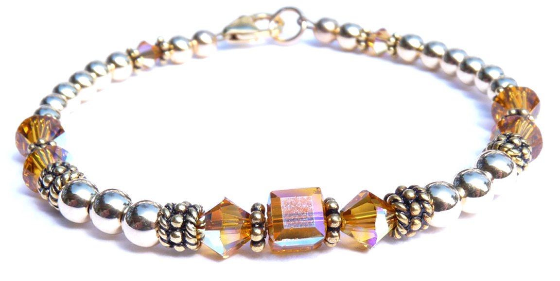14K GF Topaz Bracelets, November Birthstone Bracelets, Yellow Beaded Bracelets, Crystal Jewelry