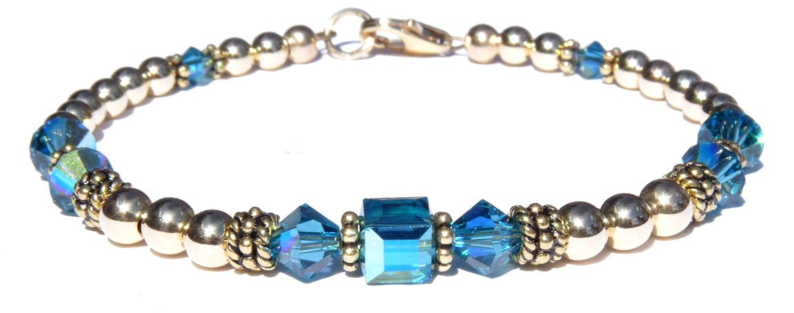 14K GF Blue Zircon Bracelets, December Birthstone Bracelets, Blue Beaded Bracelets, Crystal Jewelry