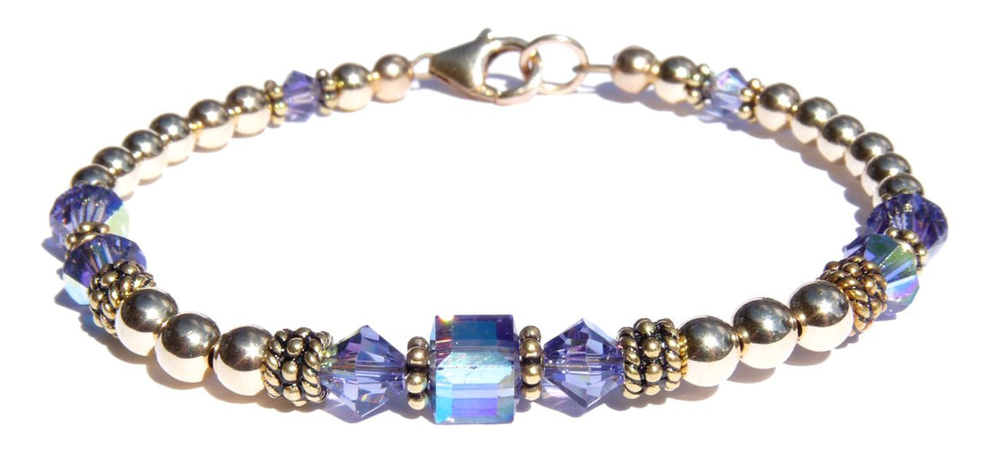 14K GF Tanzanite Bracelets, December Birthstone Bracelets, Purple Beaded Bracelets, Crystal Jewelry