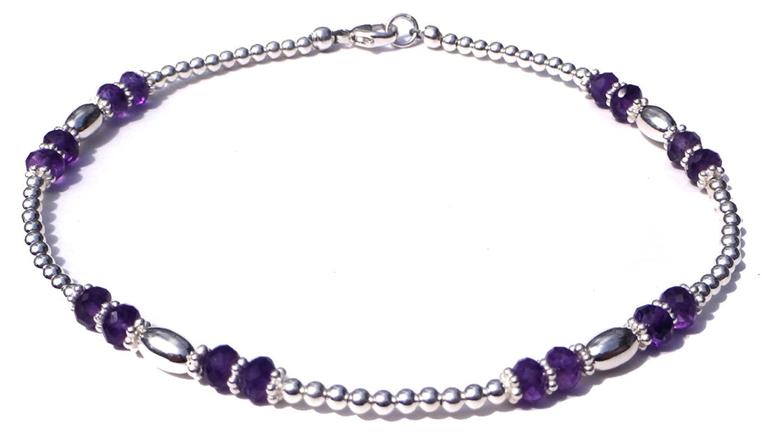Purple Amethyst Anklet, February Birthstone Anklet, Handmade Gemstone Anklet, 925 Sterling Silver Anklet