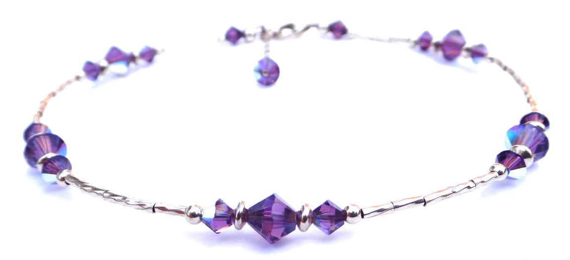 Amethyst February Birthstone Anklet 14K Gold Filled Handmade Crystal Beaded Ankle Bracelet Birthday Gift for Her