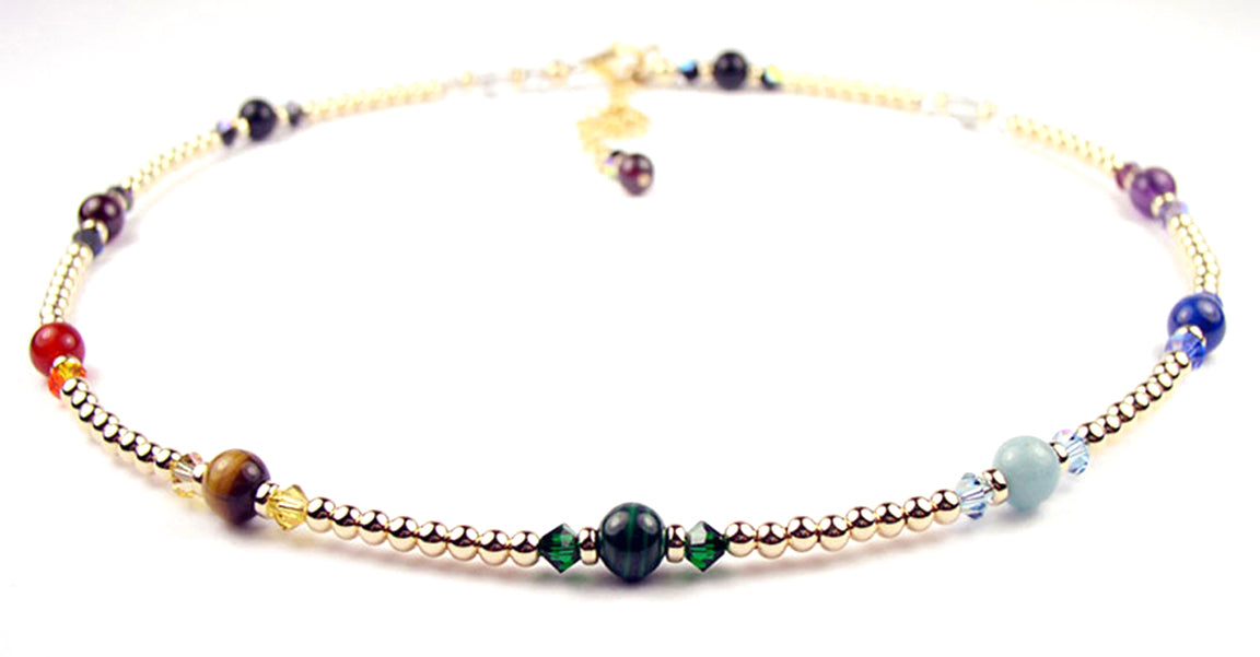 14K GF Gold 7 Chakra Necklace, Reiki Necklace, Minimalist Yoga Gift. Authentic Chakra Gemstone Necklace NEC-CHA12