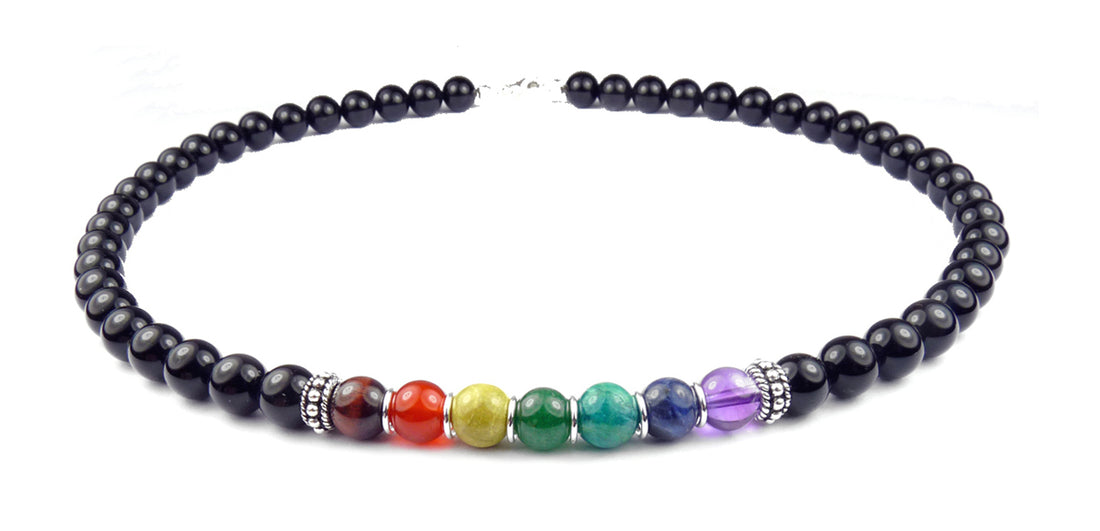 8MM Authentic Chakra Gemstone Necklace, 7 Stone Chakra Balance Align Energy Ancient &amp; Traditional Crystal Meaning NEC-CHA01