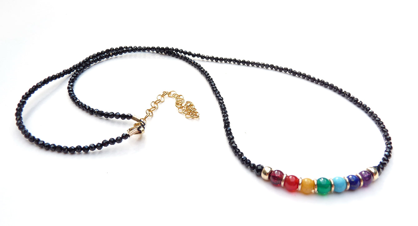 Black Spinel Chakra Necklace Balance, 3MM Black Spinel Align Ancient &amp; Traditional Crystal Meaning NEC-CHA23