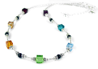 Sterling 7 Chakra Necklace, Chakra Healing Crystals, Reiki Necklace, Minimalist Necklace, Yoga Gift. Authentic Chakra Gemstone Necklace NEC-CHA03