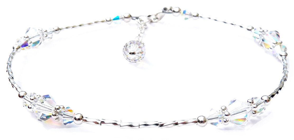 April Silver Handmade Birthstone Crystal Beaded Ankle Bracelet Birthday Gift for Her