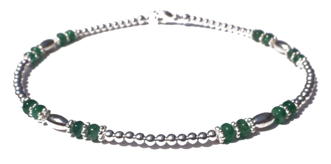 Green Emerald Anklet, May Birthstone Anklet, Handmade Gemstone Anklet, 925 Sterling Silver Anklet
