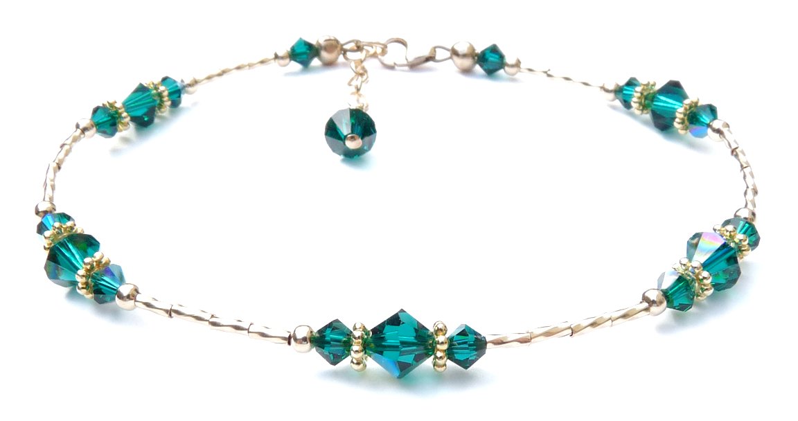 Emerald May Birthstone Anklet Gold Handmade Crystal Beaded Ankle Bracelet Birthday Gift for Her