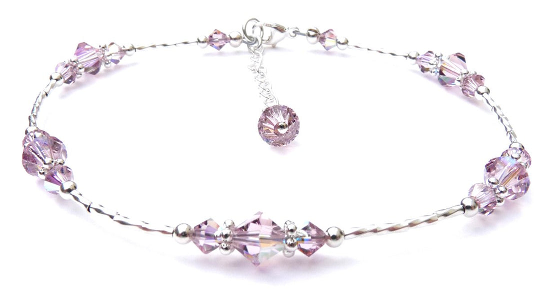 Alexandrite June Birthstone Anklet Silver Handmade Austrian Crystal Beaded Ankle Bracelet Birthday Gift for Her