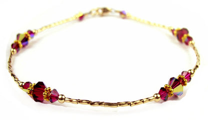 Ruby July Birthstone Anklet Gold Handmade Crystal Beaded Ankle Bracelets