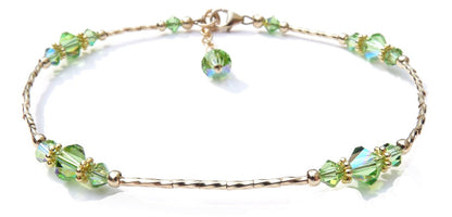 Peridot August Birthstone Anklets, Gold Handmade Crystal Beaded Ankle Bracelets
