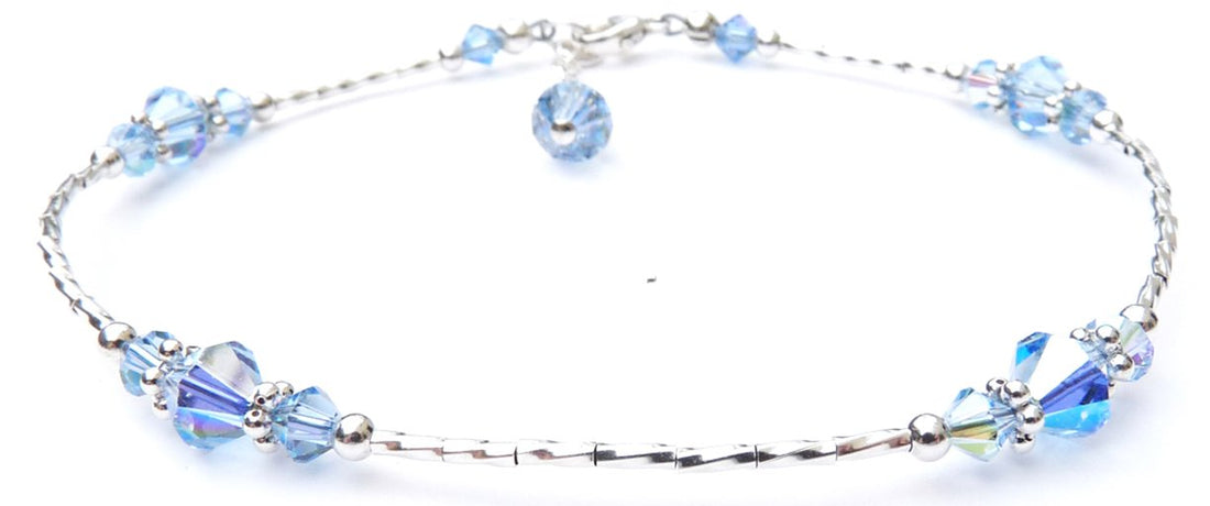 Light Sapphire September Silver Handmade Crystal Birthstone Beaded Anklets Bracelets