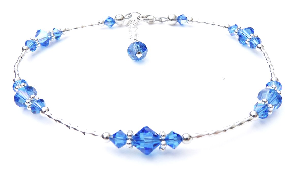 Sapphire September Silver Handmade Crystal Birthstone Beaded Anklets Bracelets