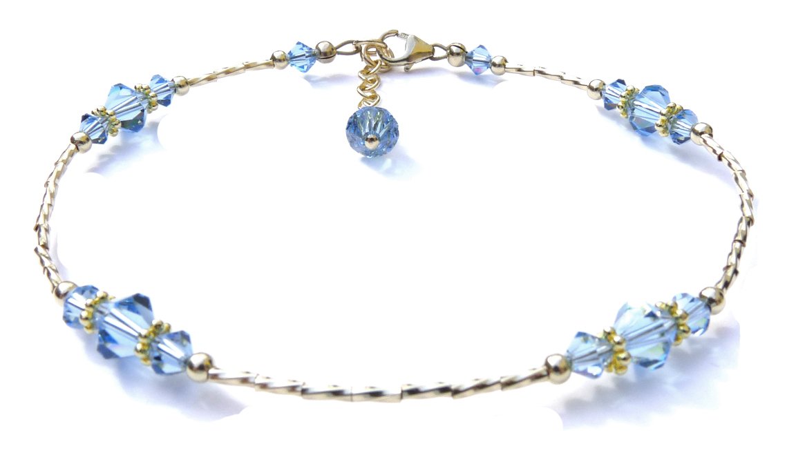 Dark Sapphire September Birthstone Anklet Gold Handmade Crystal Beaded Ankle Bracelet Birthday Gift for Her