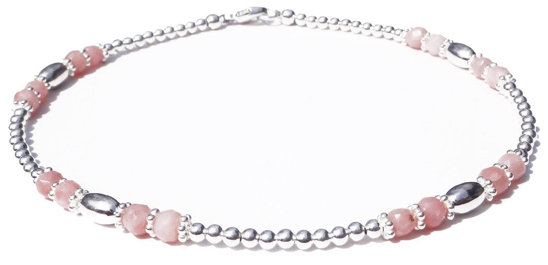 Pink Peruvian Opal Anklet, October Birthstone Anklet, Handmade Gemstone Anklet, 925 Sterling Silver Anklet