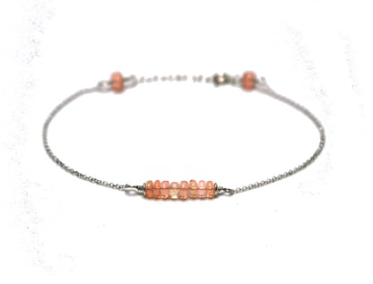 Pink Opal Bracelet, Personalized Letter Initial Name Bracelet, Gemstone Bar Bracelet, Birthstone Jewelry, Handmade Sterling Silver Adjustable