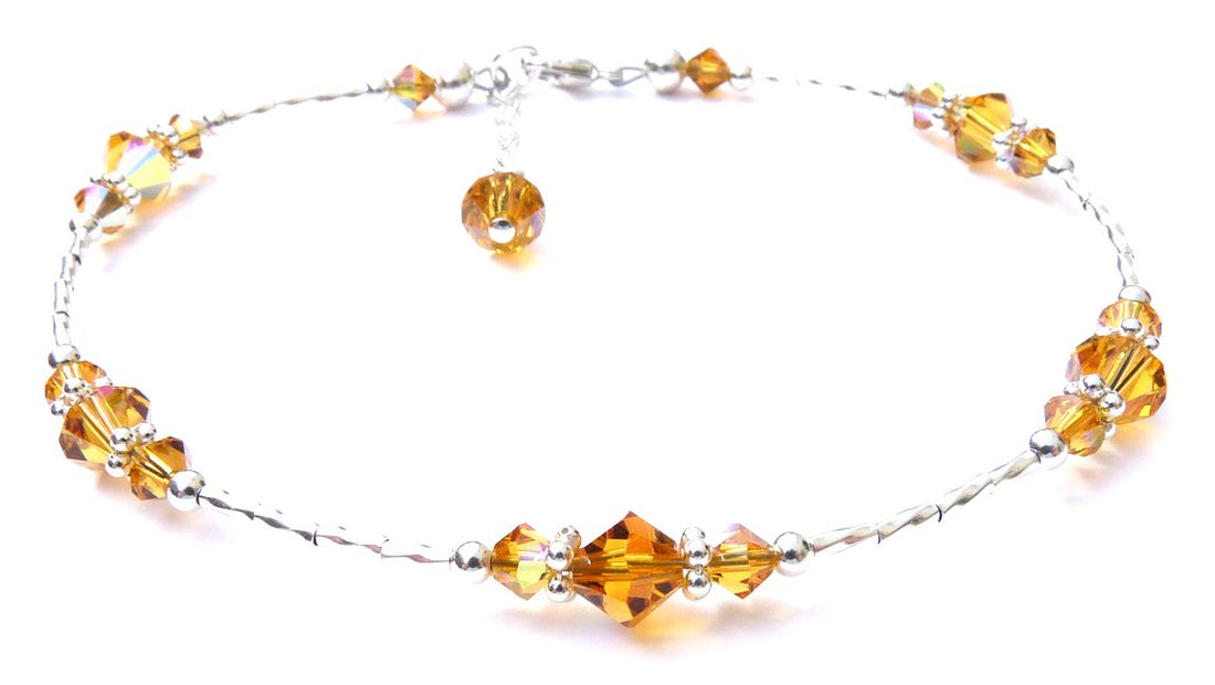 Golden Topaz November Silver Handmade Crystal Birthstone Beaded Anklets Bracelets