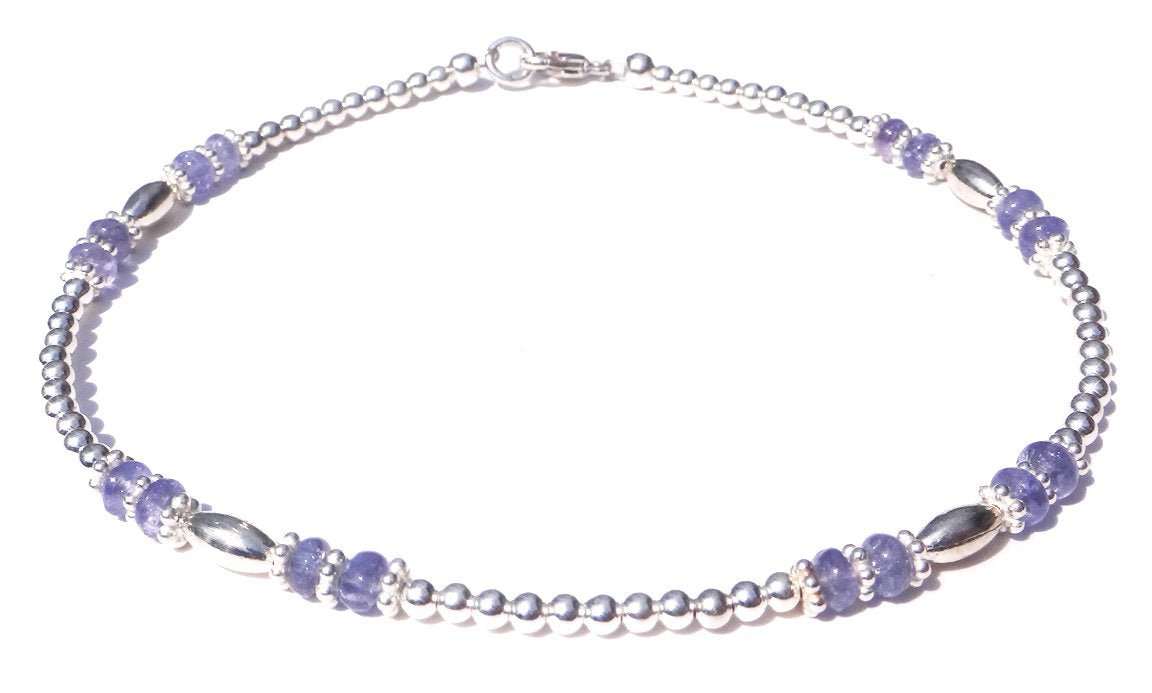 Purple Tanzanite Anklet, December Birthstone Anklet, Handmade Gemstone Anklet, 925 Sterling Silver Anklet