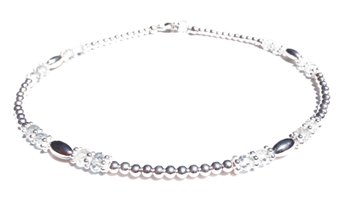 White Zircon Anklet, December Birthstone Anklet, Handmade Gemstone Anklet, 925 Sterling Silver Anklet